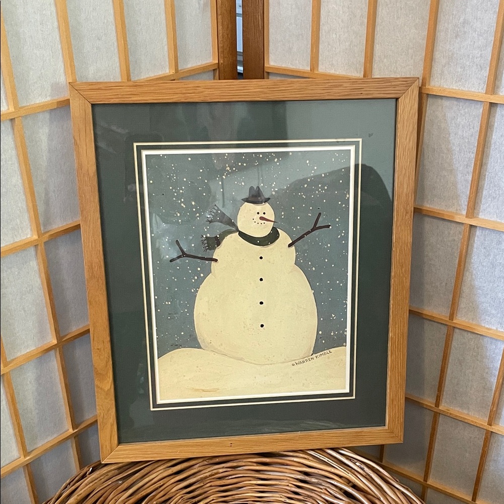 Vintage Warren Kimble Framed Snowman Art Print